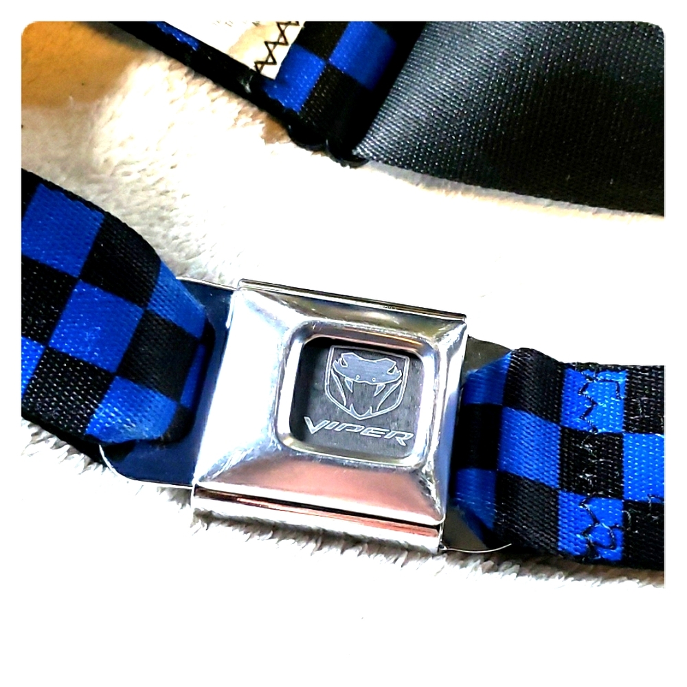 Checkered Blue and Black Seatbelt Belt